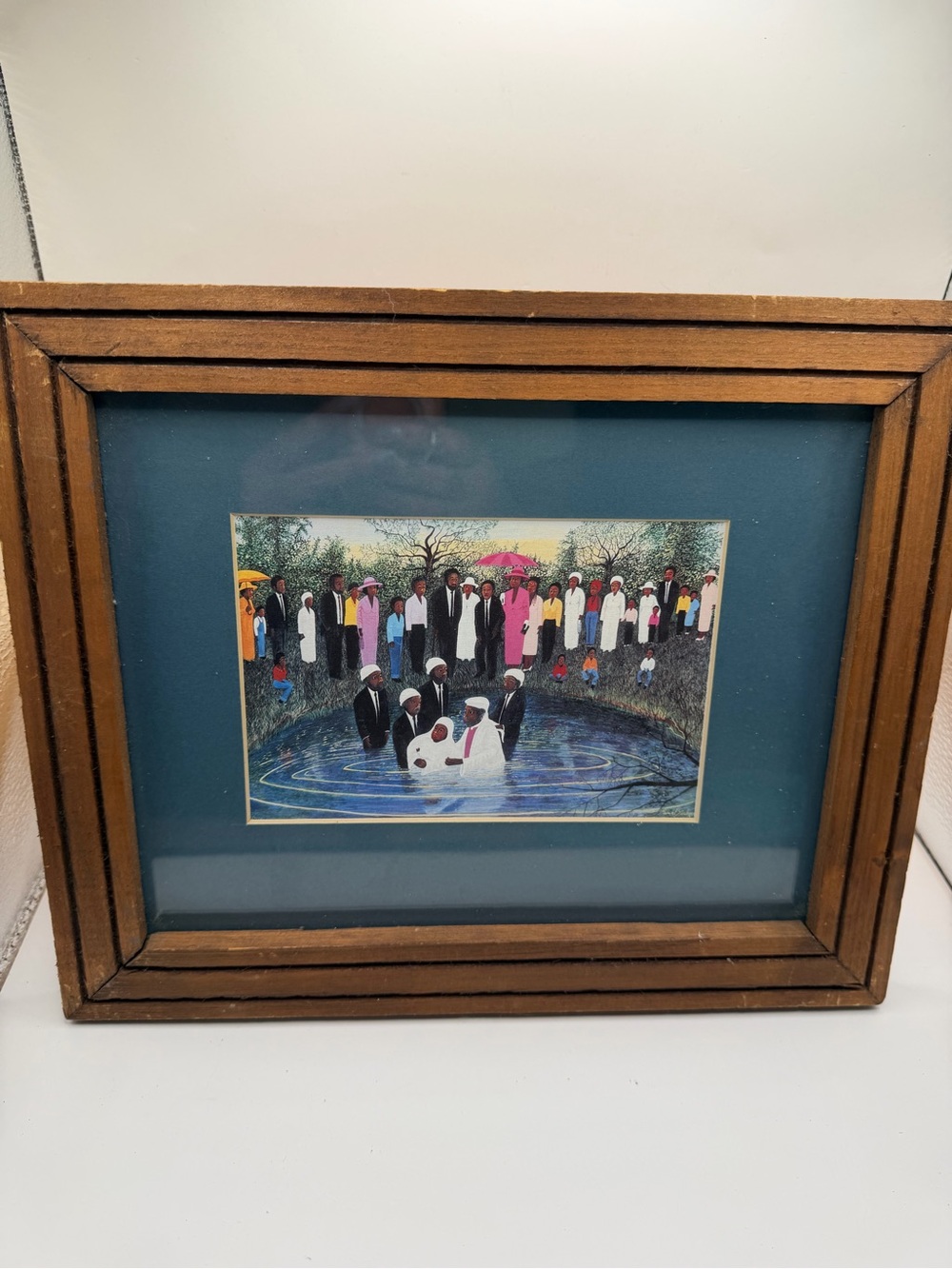 Marcel Stockmans Framed Baptism Folk Art Print Wood Frame Wall Decor